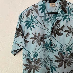 Vintage Royal Creations Hawaiian Shirt -  Light Blue with Palm Trees (Large)